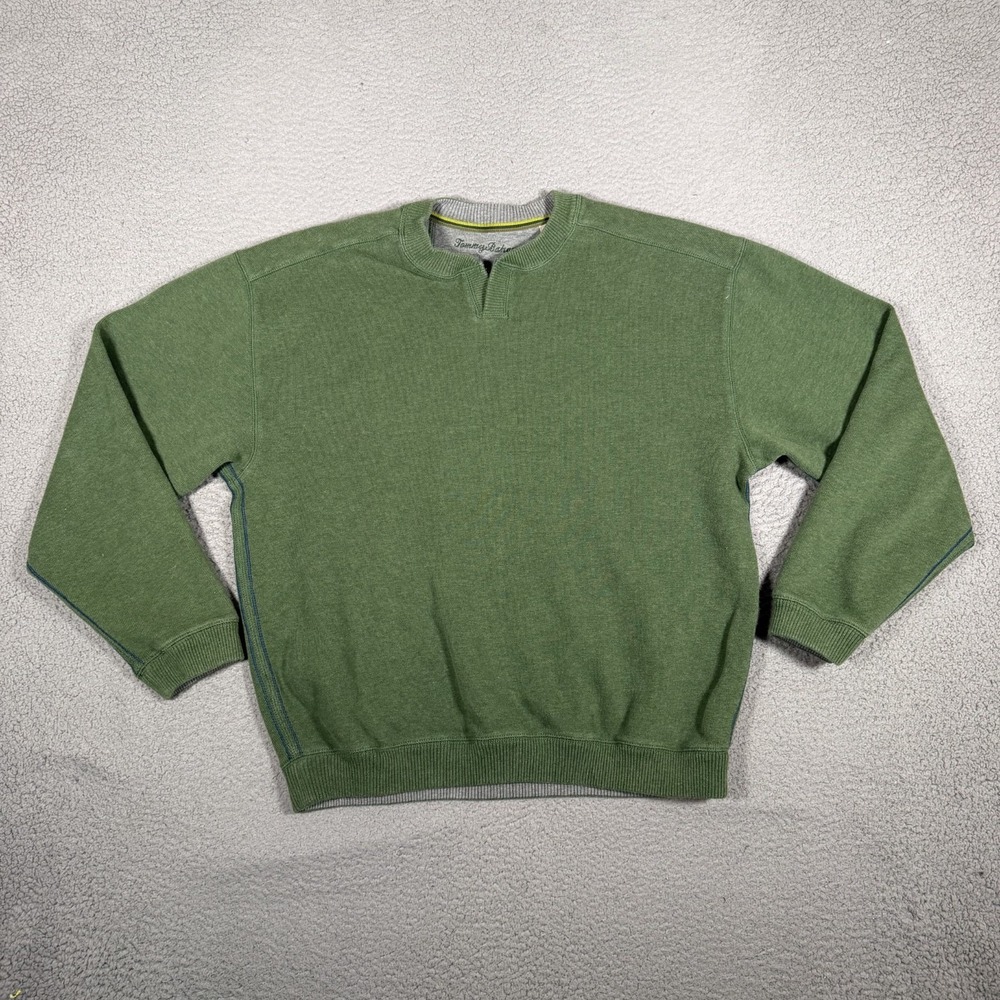 Tommy Bahama Sweater Mens XL Green Pullover Casual Preppy Logo 100% Cotton Logo